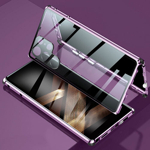 Luxury Aluminum Metal Frame Mirror Cover Case 360 Degrees for Samsung Galaxy S25 Ultra 5G Purple