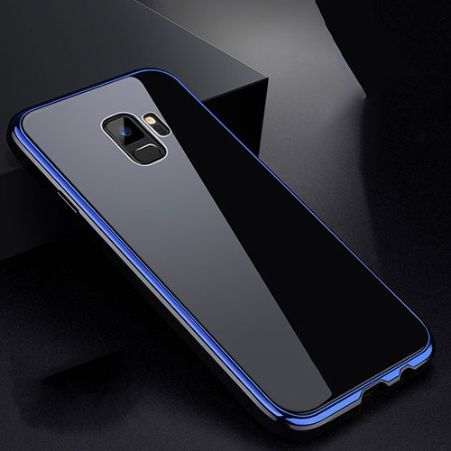 Luxury Aluminum Metal Frame Mirror Cover Case 360 Degrees for Samsung Galaxy S9 Blue and Black