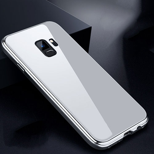 Luxury Aluminum Metal Frame Mirror Cover Case 360 Degrees for Samsung Galaxy S9 White