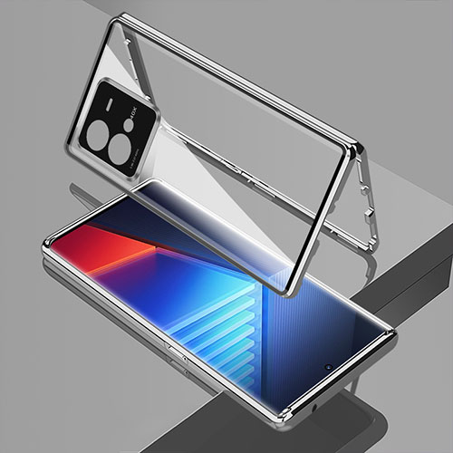 Luxury Aluminum Metal Frame Mirror Cover Case 360 Degrees for Vivo iQOO 10 Pro 5G Silver