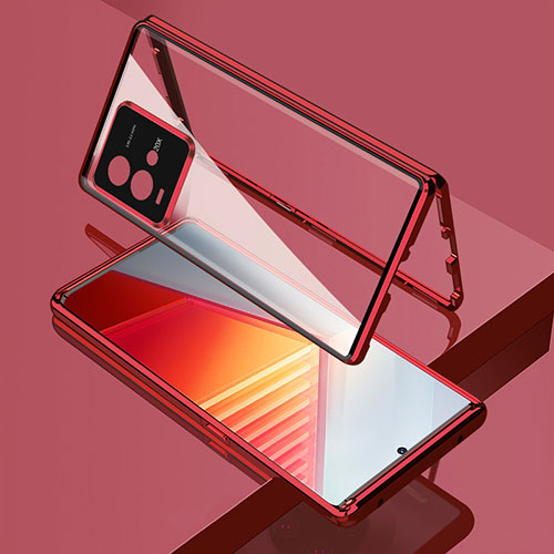 Luxury Aluminum Metal Frame Mirror Cover Case 360 Degrees for Vivo iQOO 9T 5G Red