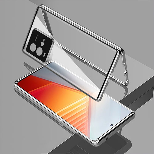 Luxury Aluminum Metal Frame Mirror Cover Case 360 Degrees for Vivo iQOO 9T 5G Silver