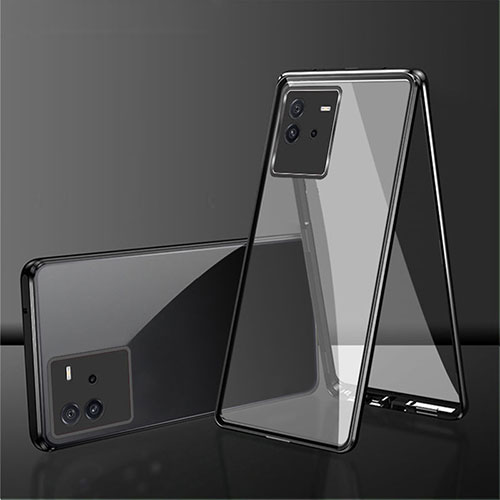 Luxury Aluminum Metal Frame Mirror Cover Case 360 Degrees for Vivo iQOO Neo6 SE 5G Black