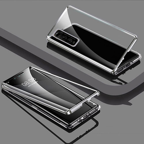 Luxury Aluminum Metal Frame Mirror Cover Case 360 Degrees for Vivo iQOO U1 Silver