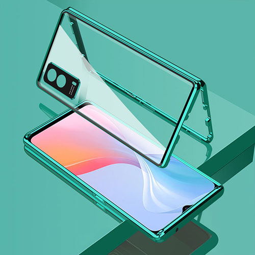 Luxury Aluminum Metal Frame Mirror Cover Case 360 Degrees for Vivo iQOO Z5x 5G Green