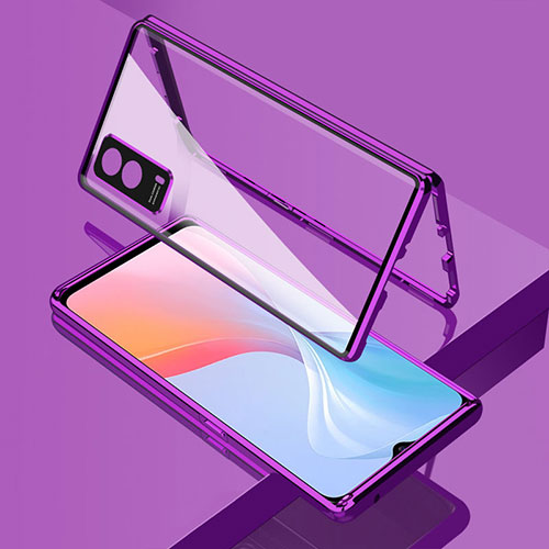 Luxury Aluminum Metal Frame Mirror Cover Case 360 Degrees for Vivo iQOO Z5x 5G Purple