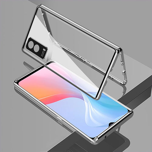 Luxury Aluminum Metal Frame Mirror Cover Case 360 Degrees for Vivo iQOO Z5x 5G Silver