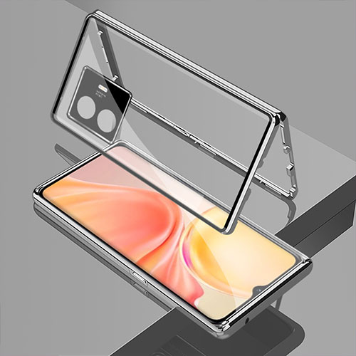 Luxury Aluminum Metal Frame Mirror Cover Case 360 Degrees for Vivo iQOO Z6 Lite 5G Silver