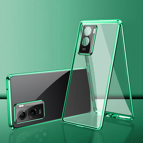 Luxury Aluminum Metal Frame Mirror Cover Case 360 Degrees for Vivo iQOO Z7i 5G Green