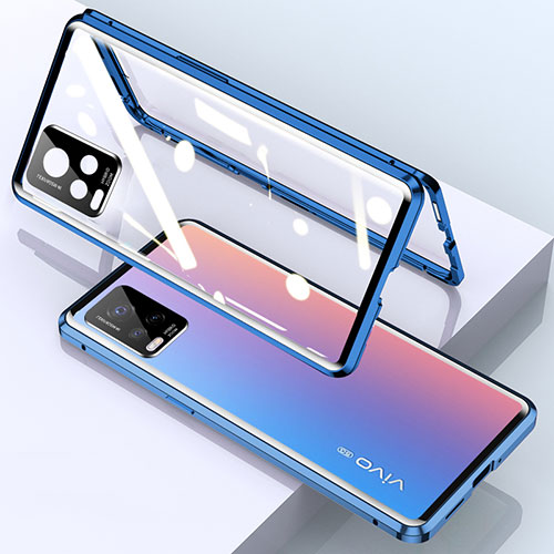 Luxury Aluminum Metal Frame Mirror Cover Case 360 Degrees for Vivo V20 Pro 5G Blue