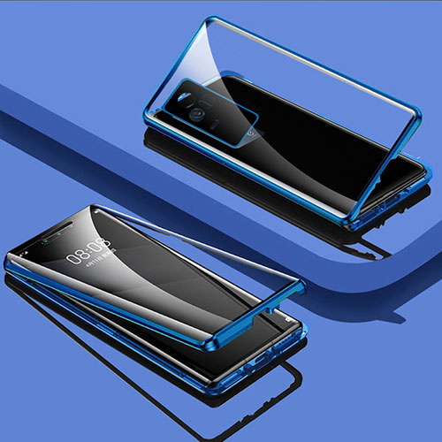 Luxury Aluminum Metal Frame Mirror Cover Case 360 Degrees for Vivo V21s 5G Blue