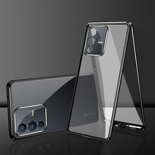 Luxury Aluminum Metal Frame Mirror Cover Case 360 Degrees for Vivo V23 Pro 5G Black