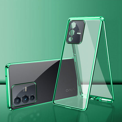 Luxury Aluminum Metal Frame Mirror Cover Case 360 Degrees for Vivo V23 Pro 5G Green