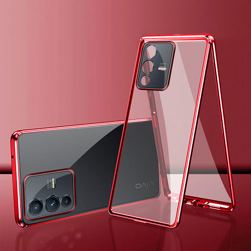 Luxury Aluminum Metal Frame Mirror Cover Case 360 Degrees for Vivo V23 Pro 5G Red