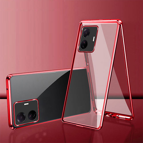 Luxury Aluminum Metal Frame Mirror Cover Case 360 Degrees for Vivo V25 Pro 5G Red