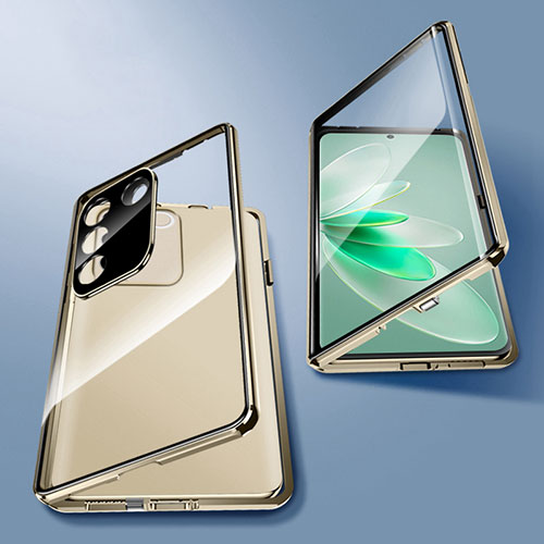 Luxury Aluminum Metal Frame Mirror Cover Case 360 Degrees for Vivo V27 5G Gold