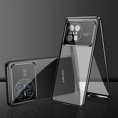 Luxury Aluminum Metal Frame Mirror Cover Case 360 Degrees for Vivo X Note Black