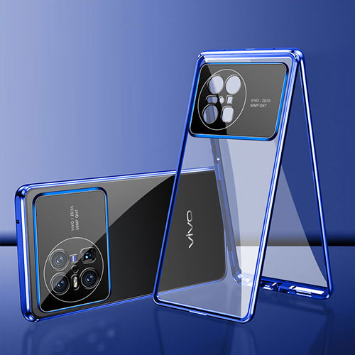 Luxury Aluminum Metal Frame Mirror Cover Case 360 Degrees for Vivo X Note Blue