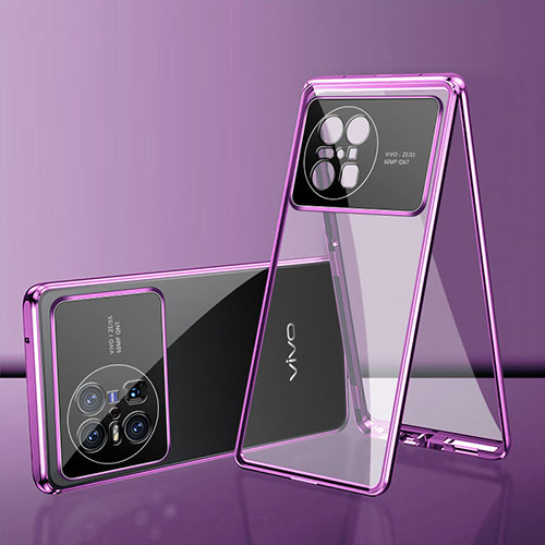 Luxury Aluminum Metal Frame Mirror Cover Case 360 Degrees for Vivo X Note Purple