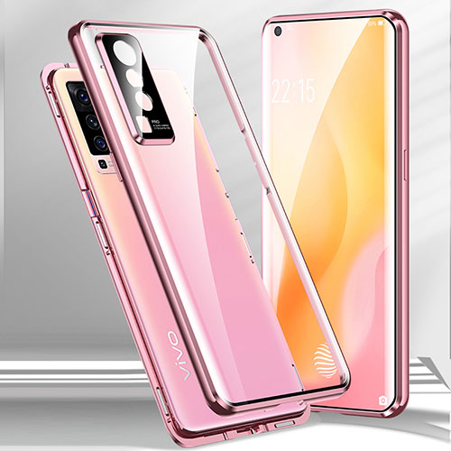 Luxury Aluminum Metal Frame Mirror Cover Case 360 Degrees for Vivo X50 5G Pink