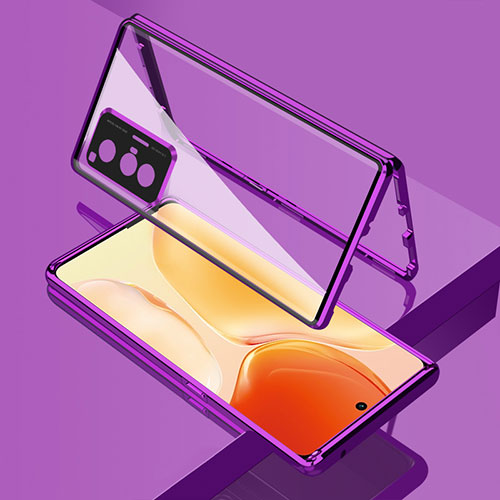 Luxury Aluminum Metal Frame Mirror Cover Case 360 Degrees for Vivo X70 5G Purple