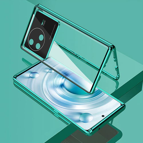 Luxury Aluminum Metal Frame Mirror Cover Case 360 Degrees for Vivo X80 5G Green