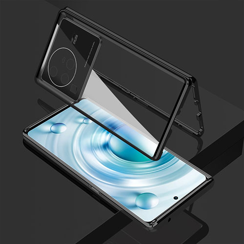 Luxury Aluminum Metal Frame Mirror Cover Case 360 Degrees for Vivo X80 Pro 5G Black