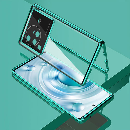 Luxury Aluminum Metal Frame Mirror Cover Case 360 Degrees for Vivo X80 Pro 5G Green