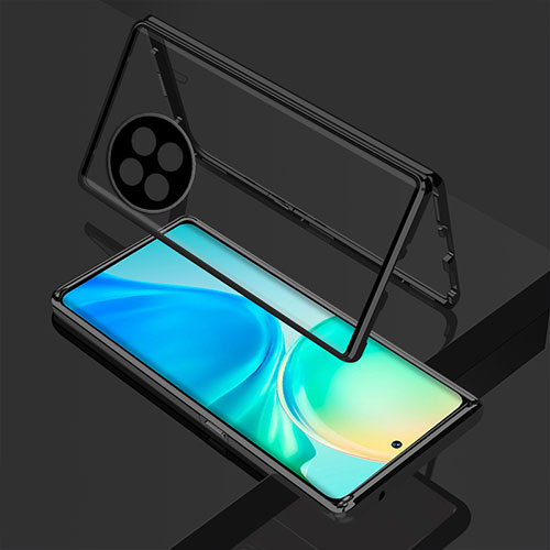 Luxury Aluminum Metal Frame Mirror Cover Case 360 Degrees for Vivo X90 5G Black