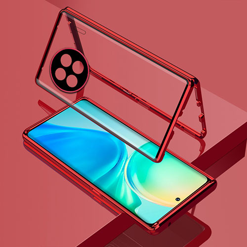 Luxury Aluminum Metal Frame Mirror Cover Case 360 Degrees for Vivo X90 Pro 5G Red