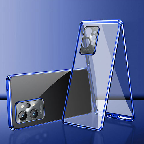 Luxury Aluminum Metal Frame Mirror Cover Case 360 Degrees for Vivo Y33e 5G Blue