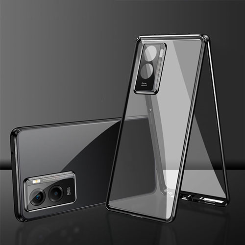 Luxury Aluminum Metal Frame Mirror Cover Case 360 Degrees for Vivo Y35m 5G Black