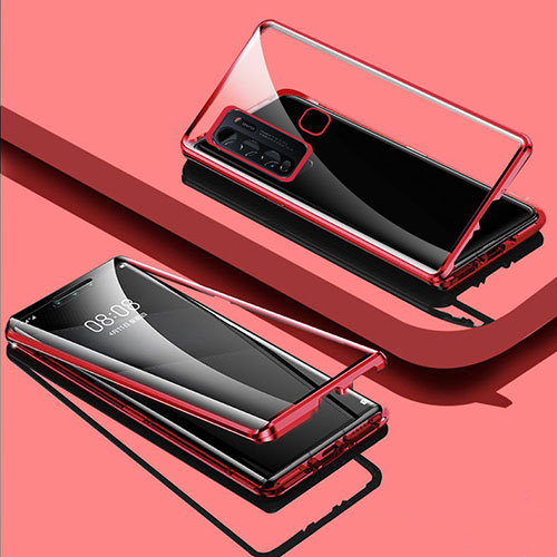 Luxury Aluminum Metal Frame Mirror Cover Case 360 Degrees for Vivo Y50 Red