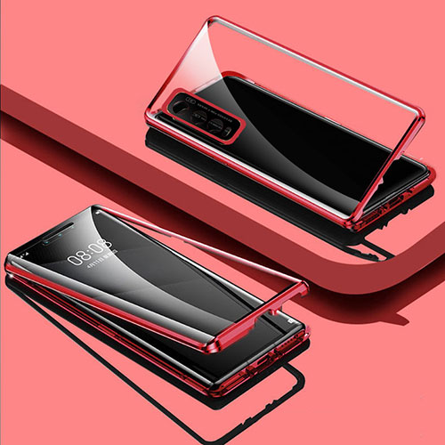 Luxury Aluminum Metal Frame Mirror Cover Case 360 Degrees for Vivo Y50t Red