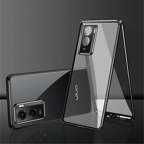 Luxury Aluminum Metal Frame Mirror Cover Case 360 Degrees for Vivo Y55s (2021) Black