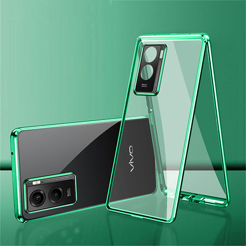 Luxury Aluminum Metal Frame Mirror Cover Case 360 Degrees for Vivo Y55s (2021) Green