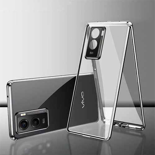 Luxury Aluminum Metal Frame Mirror Cover Case 360 Degrees for Vivo Y55s (2021) Silver