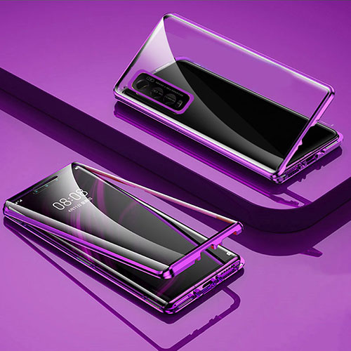 Luxury Aluminum Metal Frame Mirror Cover Case 360 Degrees for Vivo Y70t 5G Purple