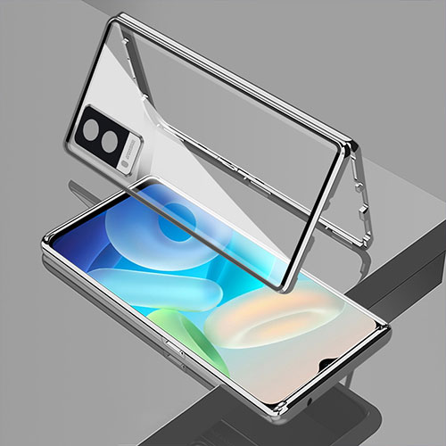 Luxury Aluminum Metal Frame Mirror Cover Case 360 Degrees for Vivo Y71t 5G Silver