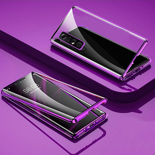 Luxury Aluminum Metal Frame Mirror Cover Case 360 Degrees for Vivo Y73s 5G Purple