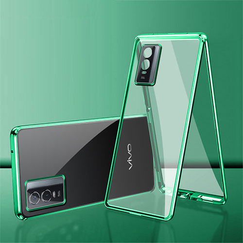 Luxury Aluminum Metal Frame Mirror Cover Case 360 Degrees for Vivo Y74s 5G Green