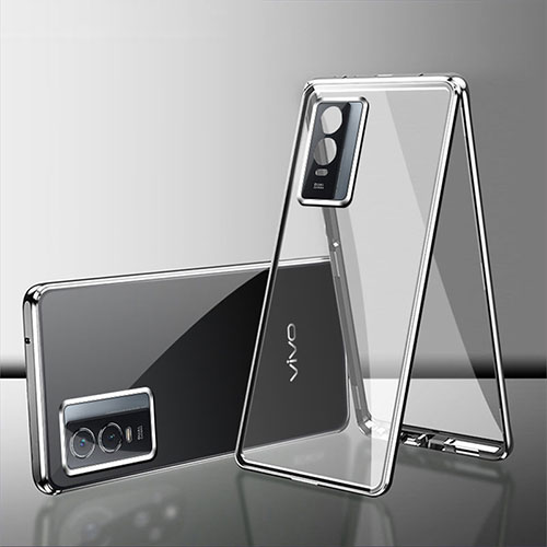 Luxury Aluminum Metal Frame Mirror Cover Case 360 Degrees for Vivo Y74s 5G Silver