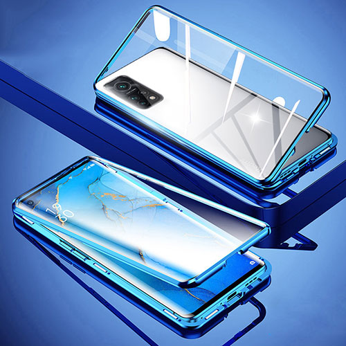 Luxury Aluminum Metal Frame Mirror Cover Case 360 Degrees for Xiaomi Mi 10T Pro 5G Blue