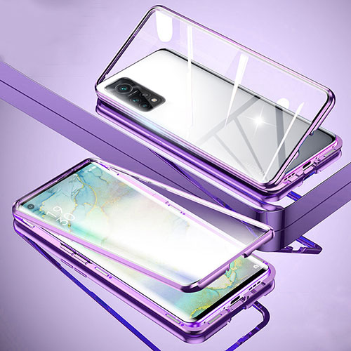 Luxury Aluminum Metal Frame Mirror Cover Case 360 Degrees for Xiaomi Mi 10T Pro 5G Clove Purple