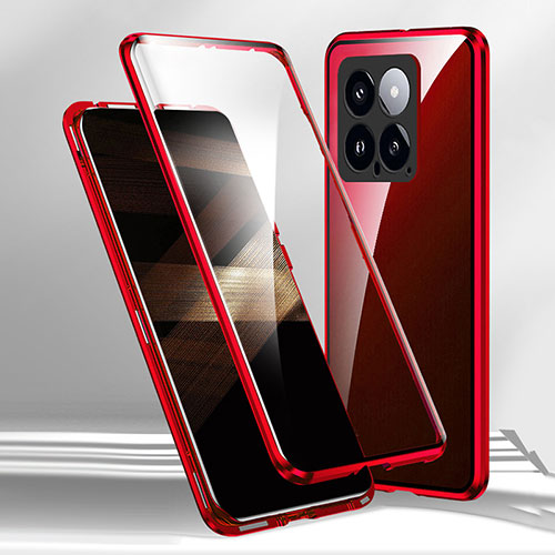 Luxury Aluminum Metal Frame Mirror Cover Case 360 Degrees for Xiaomi Mi 14 5G Red