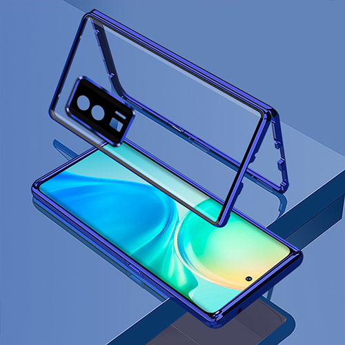 Luxury Aluminum Metal Frame Mirror Cover Case 360 Degrees for Xiaomi Poco F5 Pro 5G Blue