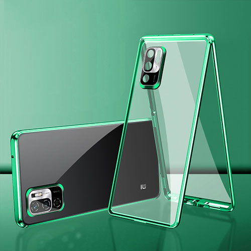 Luxury Aluminum Metal Frame Mirror Cover Case 360 Degrees for Xiaomi POCO M3 Pro 5G Green