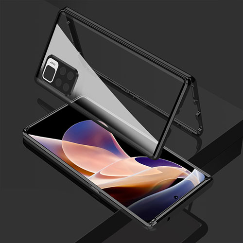 Luxury Aluminum Metal Frame Mirror Cover Case 360 Degrees for Xiaomi Poco X4 NFC Black