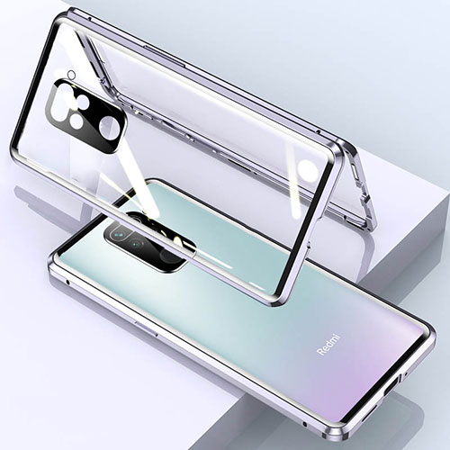 Luxury Aluminum Metal Frame Mirror Cover Case 360 Degrees for Xiaomi Redmi 10X 4G Silver