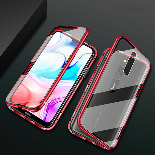 Luxury Aluminum Metal Frame Mirror Cover Case 360 Degrees for Xiaomi Redmi 8 Red